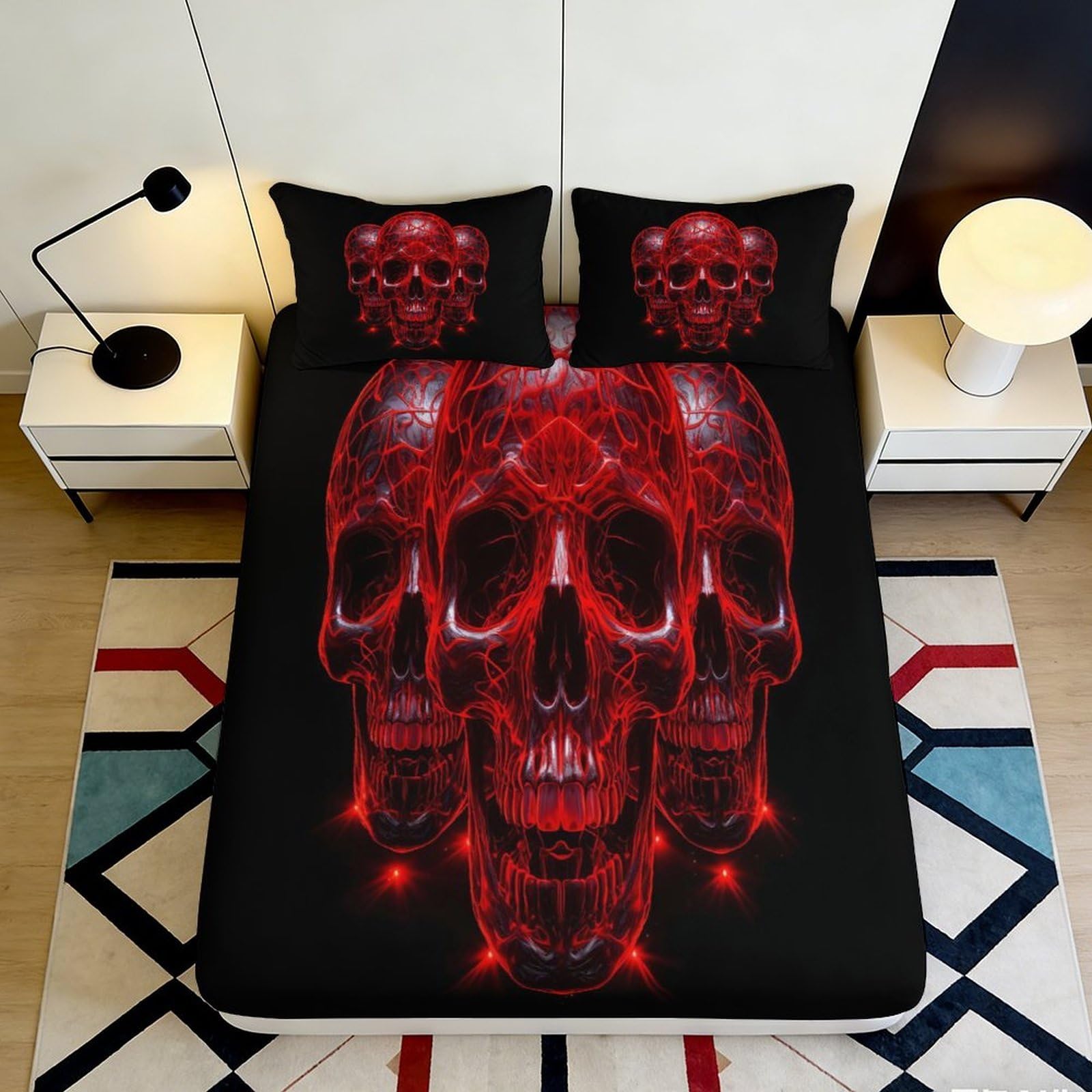 Jqzkxnhpbr Style-7 3D Printed Red Skull Fitted Sheet Microfiber Soft Decor Gothic Bed Sheet For Bedroom Guest Room Mattress Protection 90X200x25cm