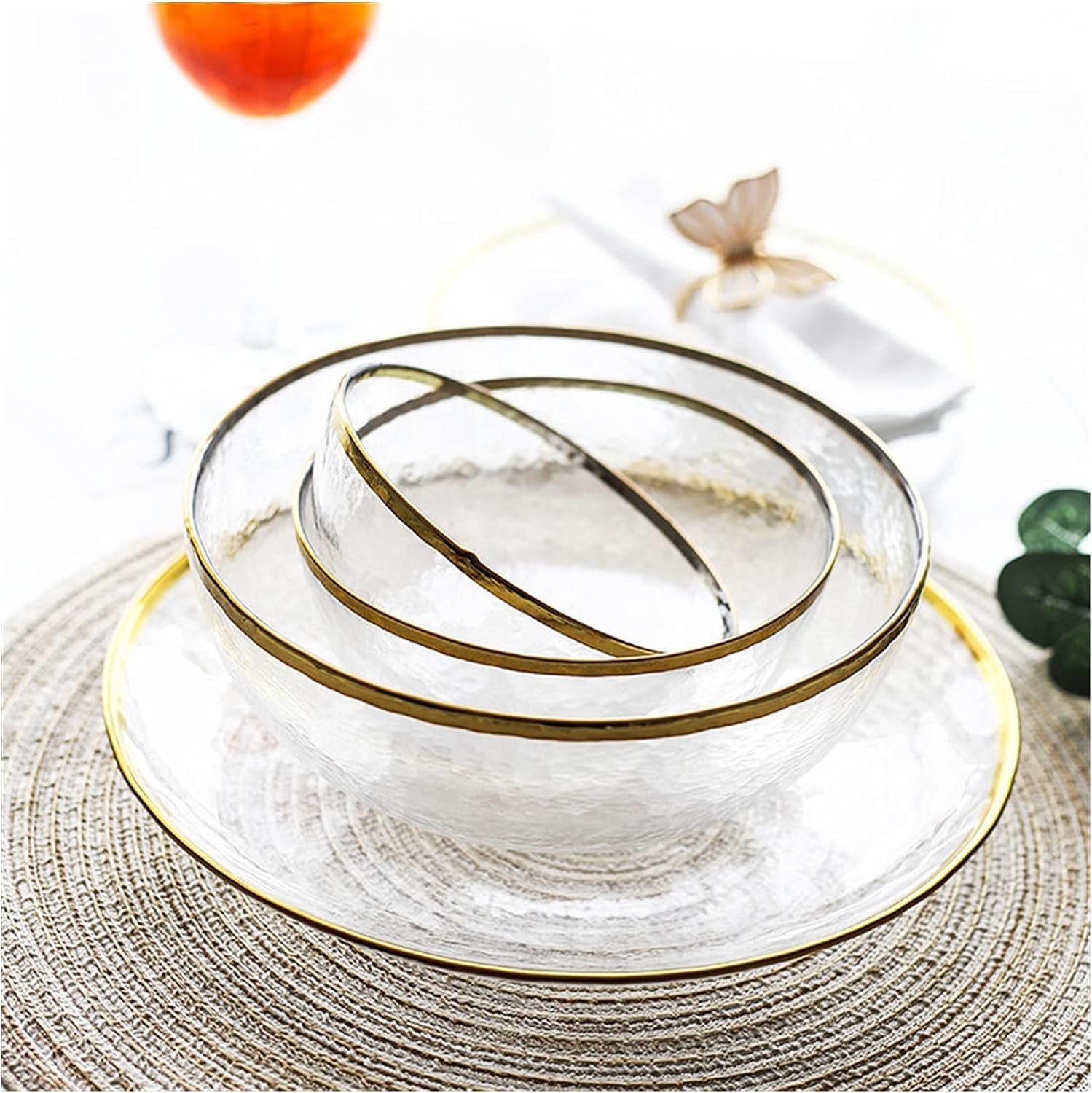 Schüssel, Glasschalen, Glas-Gold-Inlay-Rand, Obst-Reis-Salatschüssel(Large)