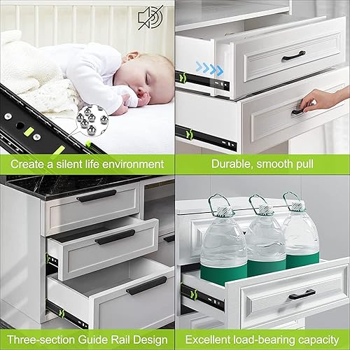 Miniatura 2 de Rieles deslizantes de cajones de extensión completa de 16 pulgadas, capacidad de carga de 100 libras, rodamiento de bolas de montaje lateral,