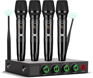 THEGIS Wireless Microphone, 4 Channel Wireless Microphone System Home Karaok PA Speaker Singing Party TV Professional Handheld Dynamic Mic Stage Performance Home System,Church, DJ