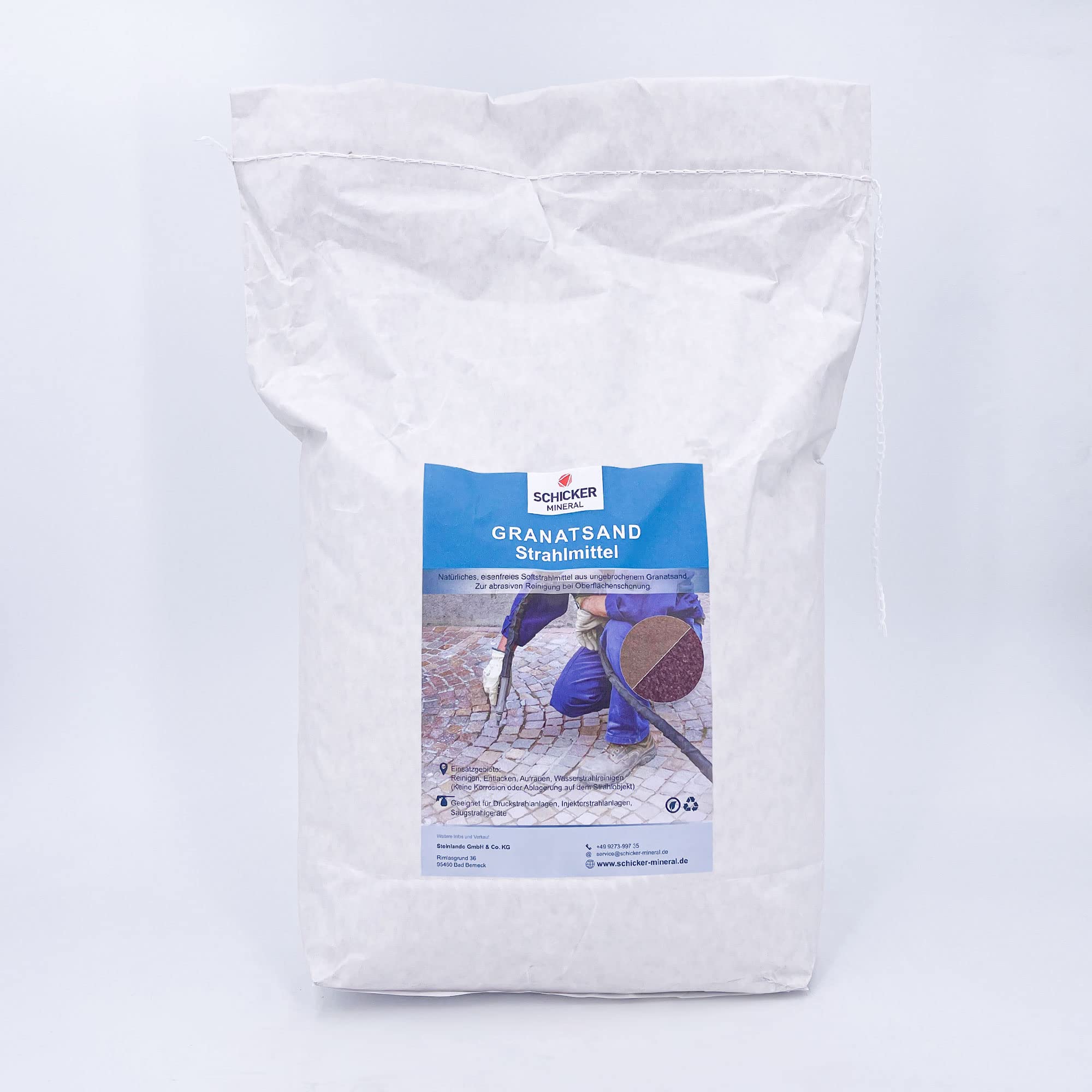 Schicker Mineral Granatsand Strahlmittel 25 kg, Mehrwegstrahlmittel Sandstrahlen, Graffitientfernung, Sanierung Sandstein, hohe Standzeit, abrasiv (Granatsand Strahlmittel, 0,10-0,25 mm)