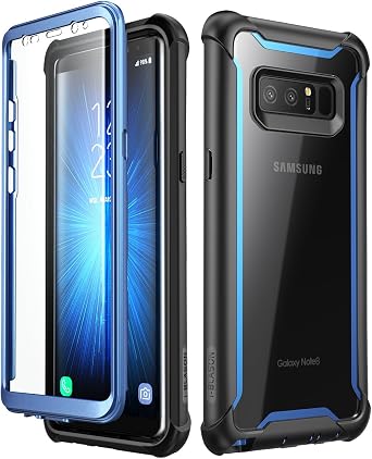i-Blason Case for Galaxy Note 8 2017 Release, Ares Series Full-body Rugged Clear Bumper Case with Built-in Screen Protector Black/Blue