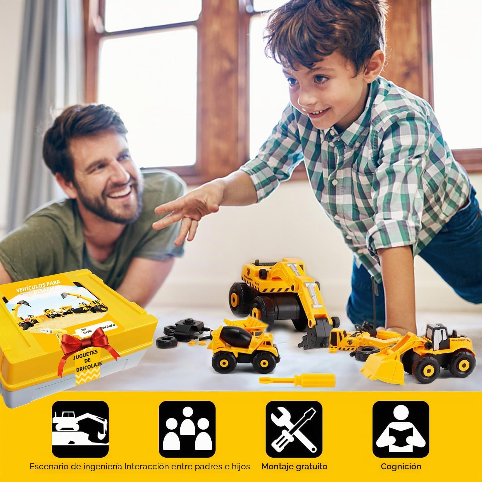 STAY GENT Vehículo de Construcciones Desmontar y Ensamblarde Camiones de Juguete con Taladro-Eléctrico, Stem Edificio Excavadora Tractor Juguete Regalos Educativos para Niños y Niñas de 3 4 5 6 años