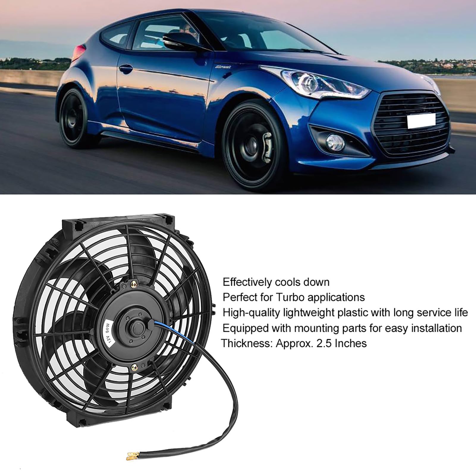10-calowy wentylator elektryczny Slim Cooling Fan Push Pull – 12 V, lekki plastik – do chłodnic samochodowych, zastosowań Turbo z akcesoriami montażowymi