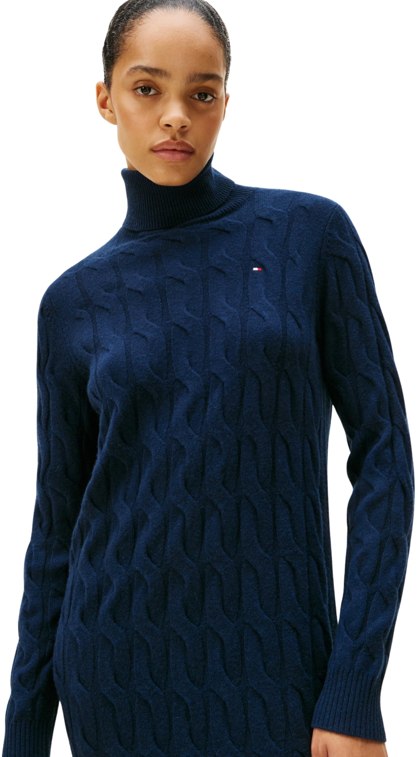 Tommy Hilfiger Soft Wool Cable Roll-nk LS Dress Ww0ww46429 Vestido Tipo suéter Mujer (Pack de 1)