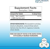 Vista 2 de Puregen Labs - Tabletas de ácido fólico de 1000 mcg Vitamina B9 Sin OMG Sin gluten Tamaño de valor de 1000 comprimidos
