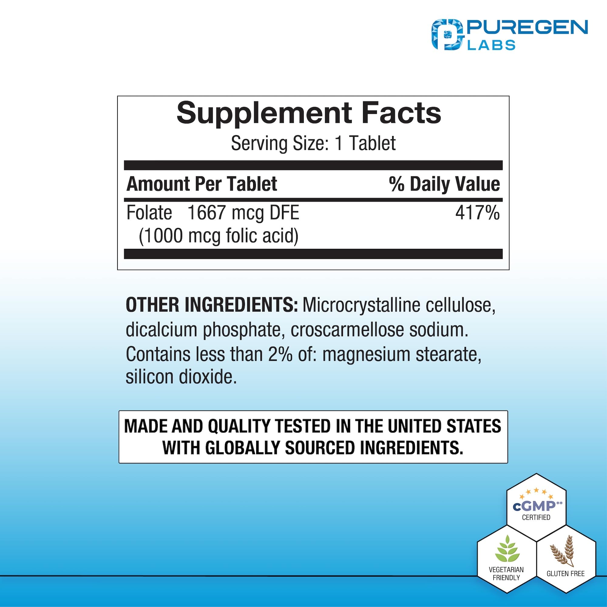 Puregen Labs Folic Acid 1000 mcg Tablets, Value Size 1000 Tablets — Amazon image 2