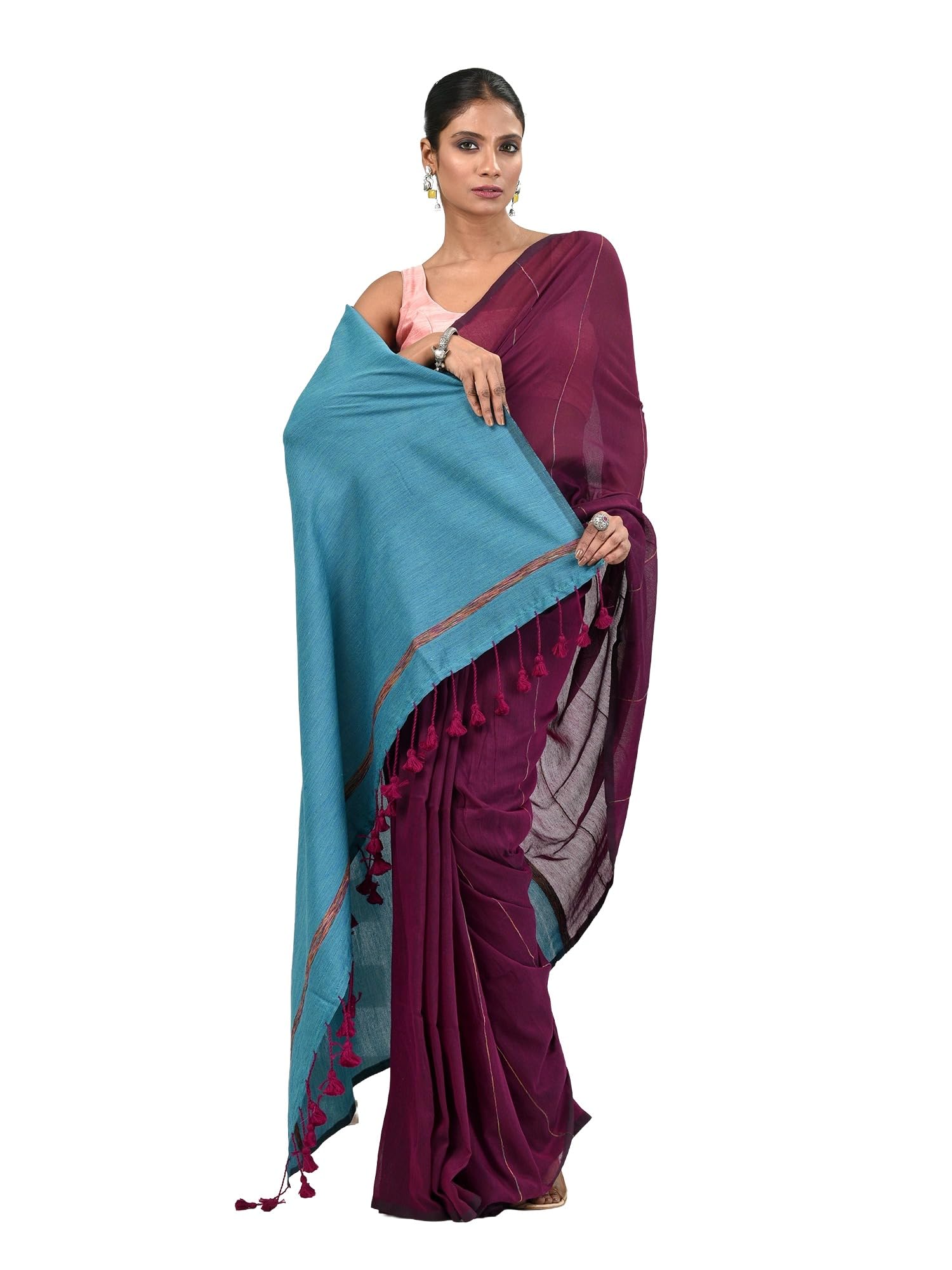 charukriti Purple Cotton Soft Saree With Stripe Pattern-picture-10