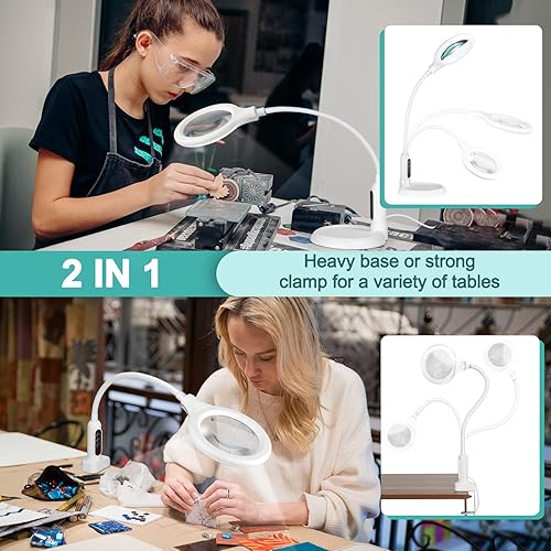 Miniatura 4 de Lupa 10X con luz y abrazadera, 5 modos de color, lupa iluminada regulable sin escalones con soporte, lámpara de escritorio LED de cuello de cisne