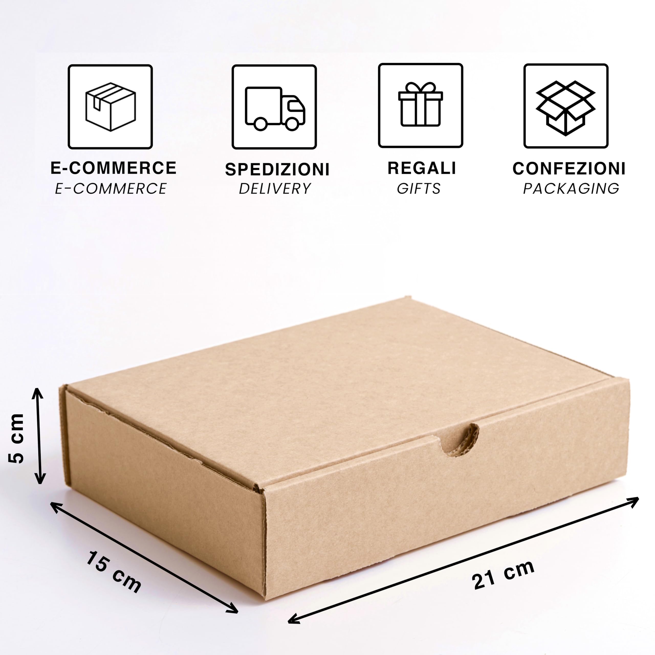 IPEA Cajas de Cartón 21 x 15 x 5 cm para Envíos, Comercio Electrónico, Regalos - 10 PIEZAS - Made in Italy - Cajas Cuadradas Planas Multiusos para Embalar Objetos, Eventos, Fiestas - Caja