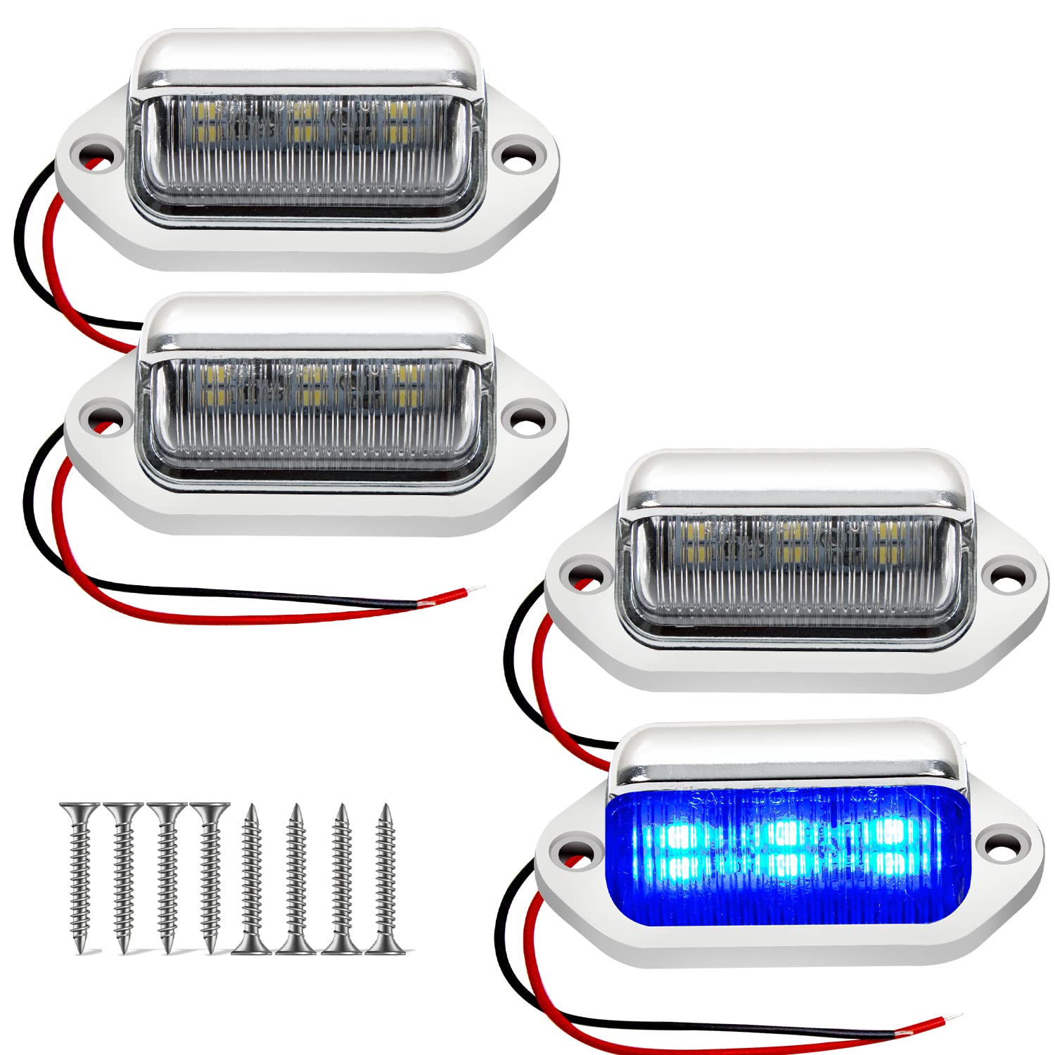 FABOOD F 4 Pack Blue LED License Plate Light For Truck SUV Trailer RV Boat as Step Courtesy Light, Dome/Cargo Lights/Under Hood Light 12V-24V Waterproof Lamp for Fishing Pontoon Kayak Yacht Sailboat