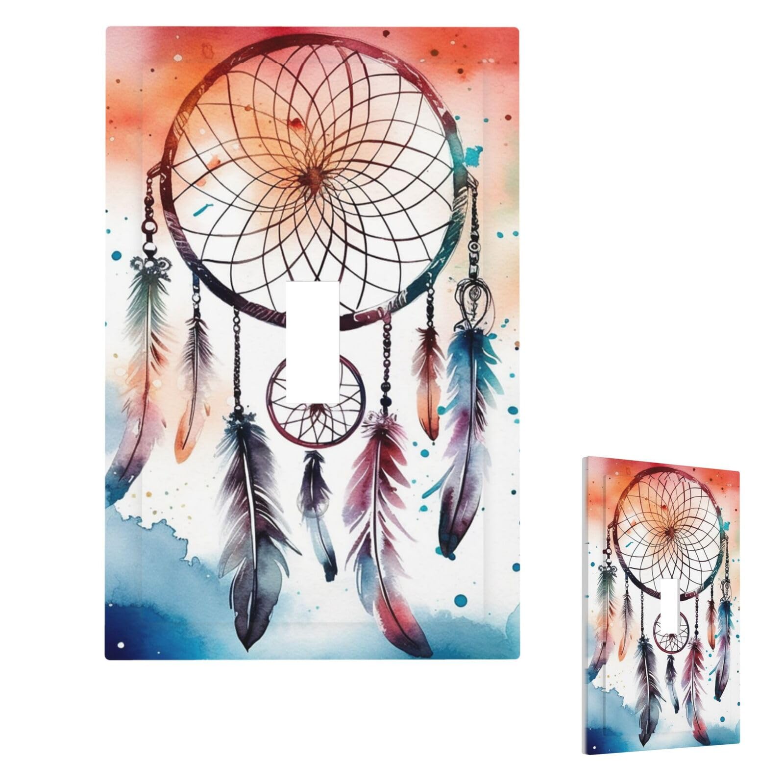 Fekiloot Single Toggle Watercolor Dream Catcher Wall Plate Cover Modern Decorative 1 Gang Light Switch Cover Unbreakable Receptacle Outlet Covers For Living Room Bedroom Home Decor