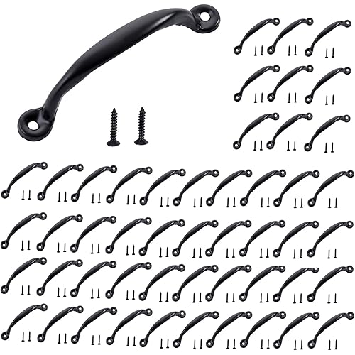 HOME MASTER HARDWARE 4-7/8 inch Cabinet Pull Handle 50 Pack, Door Pulls for Wooden Kitchen Furniture, Closet, Drawer, Barn Door Hardware, Gate Handles Black Finish with Screws