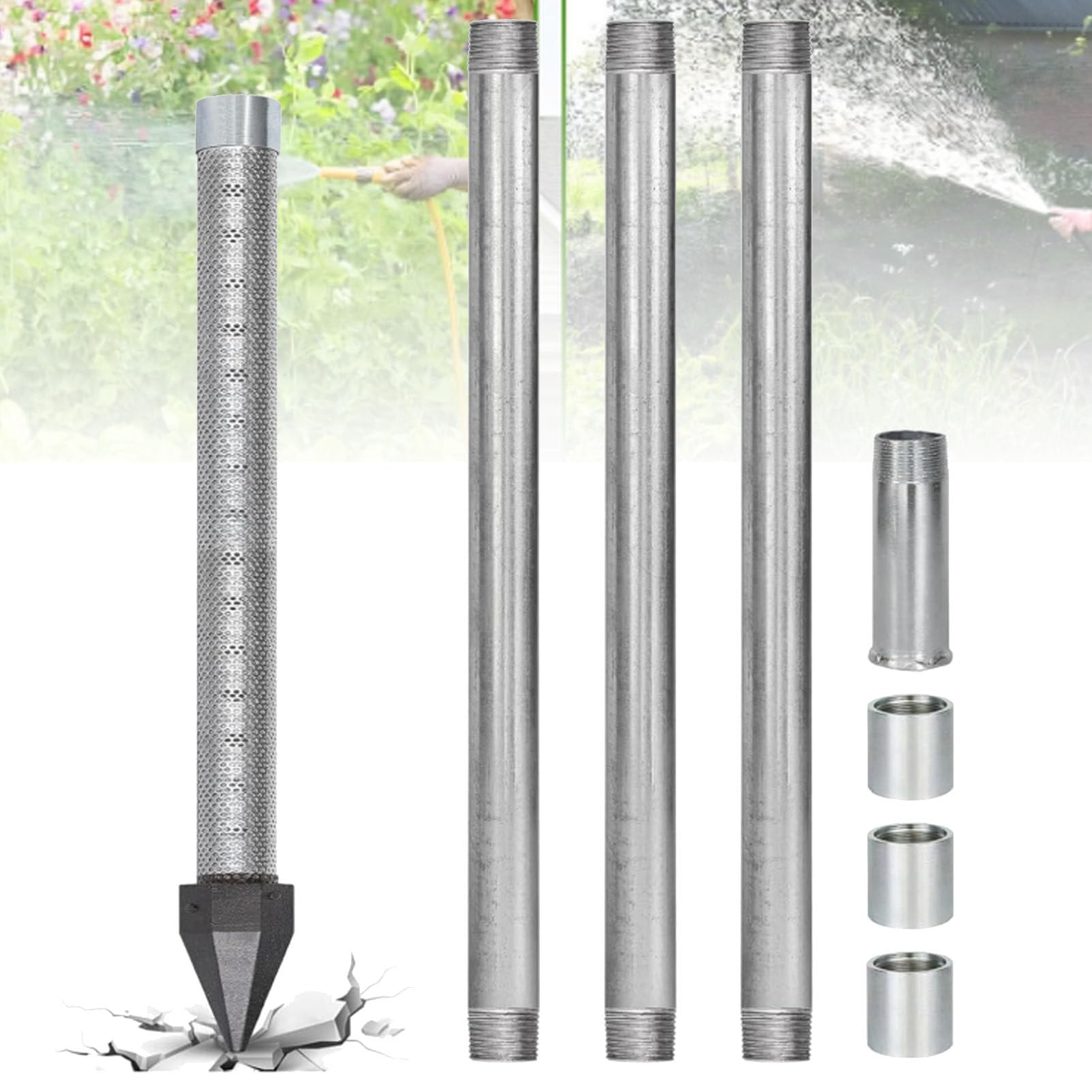 Oiyekntd Well Drive Point Kit,1-1/4 Stainless Steel Well Point Galvanized Drive Point Well Pipes, Heavy Duty Shallow Well Drilling Kit for Drive Sand Point Well&Soft Soil Well WithWaterPump-4M