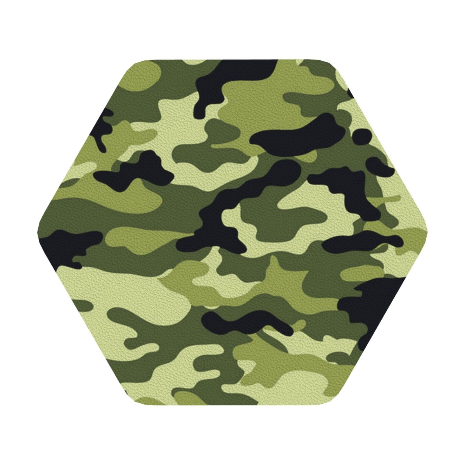 Camo Green PU Leather Coasters Set of 6 Hexagon Drink Coasters