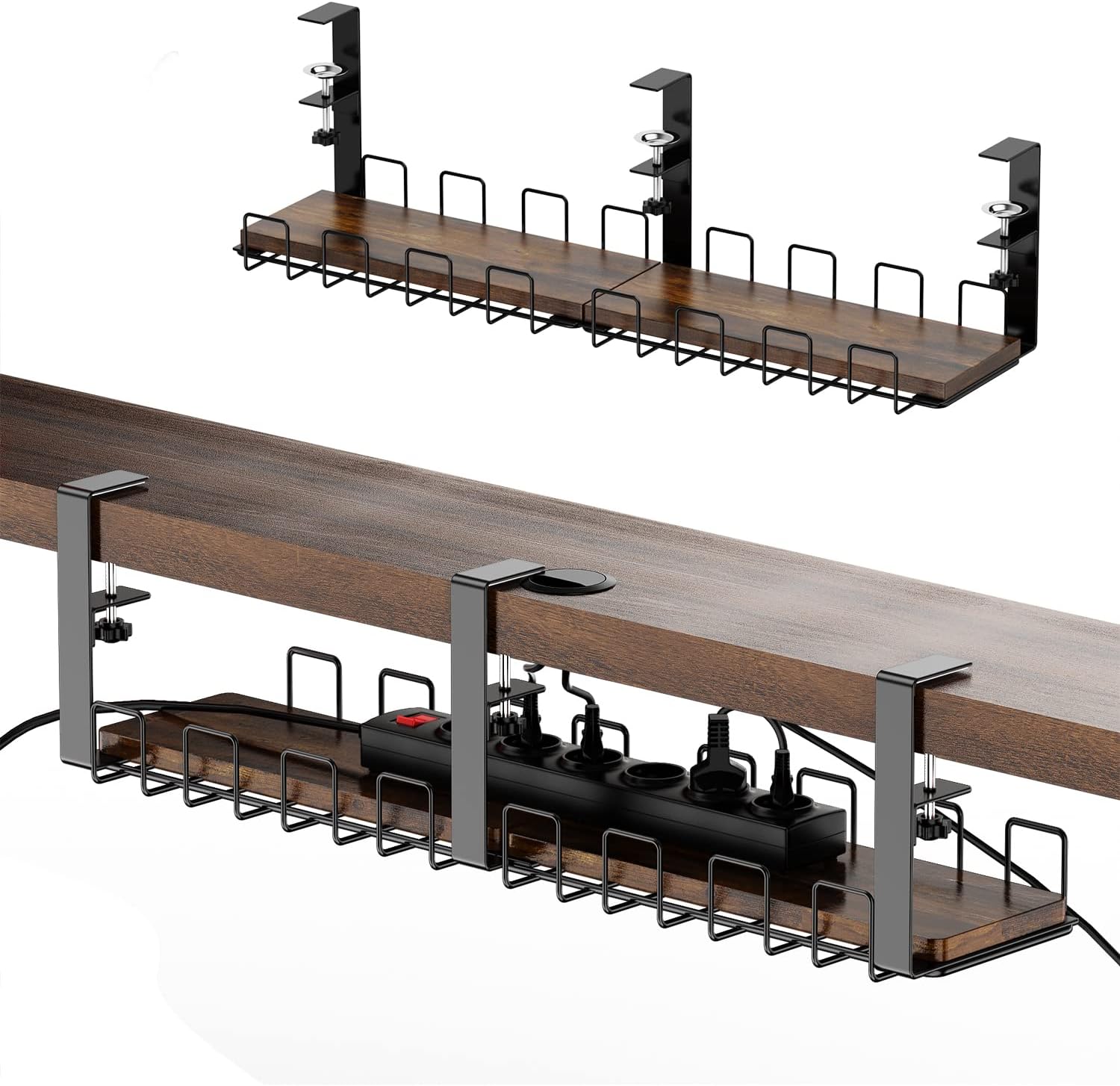 HOYRR Under Desk Cable Management Tray, Under Table Wire Management Tray, Desk Wire Management Organizer, Cable Tray Under Desk, 24'' wire management tray, Cable Rack No Need to Drill Holes