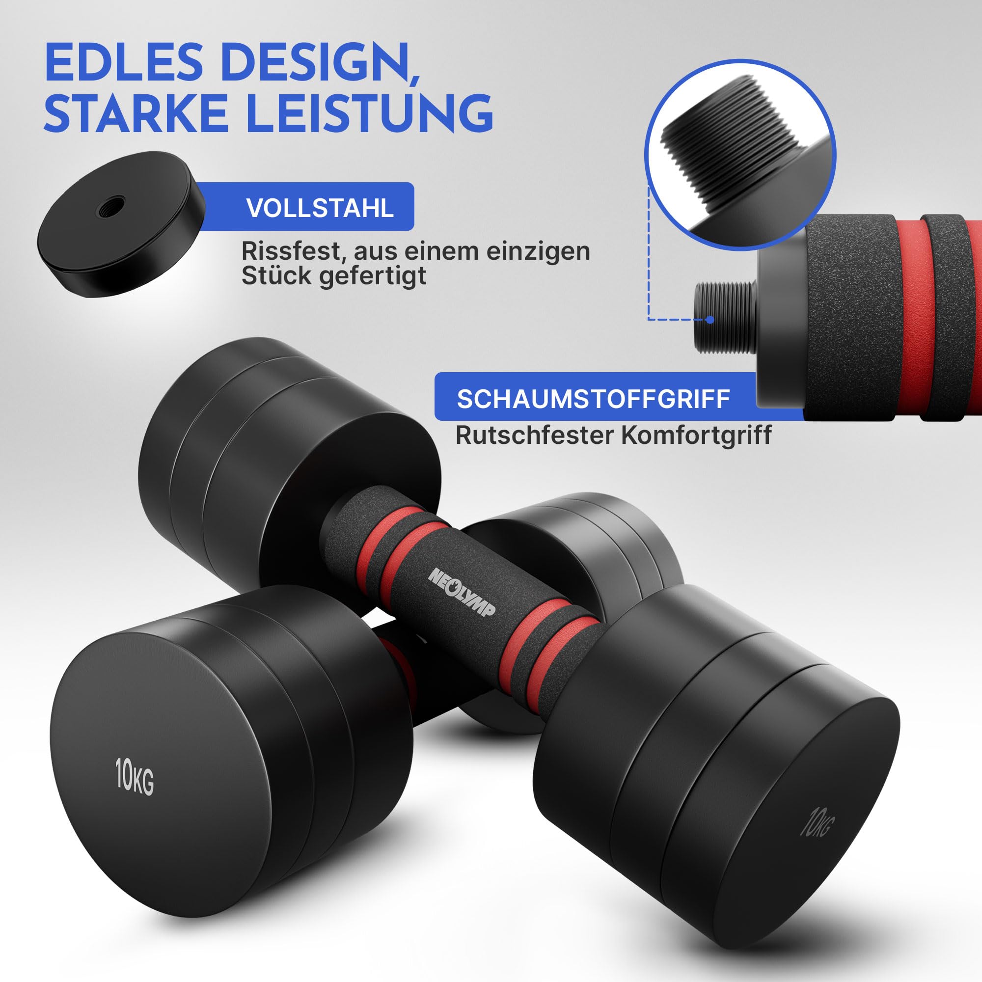 NEOLYMP 2er Set verstellbare Kurzhanteln – platzsparendes Hantelset aus Stahl mit ergonomischem Griff für Krafttraining & Home Gym – in verschiedenen Gewichtsstufen.