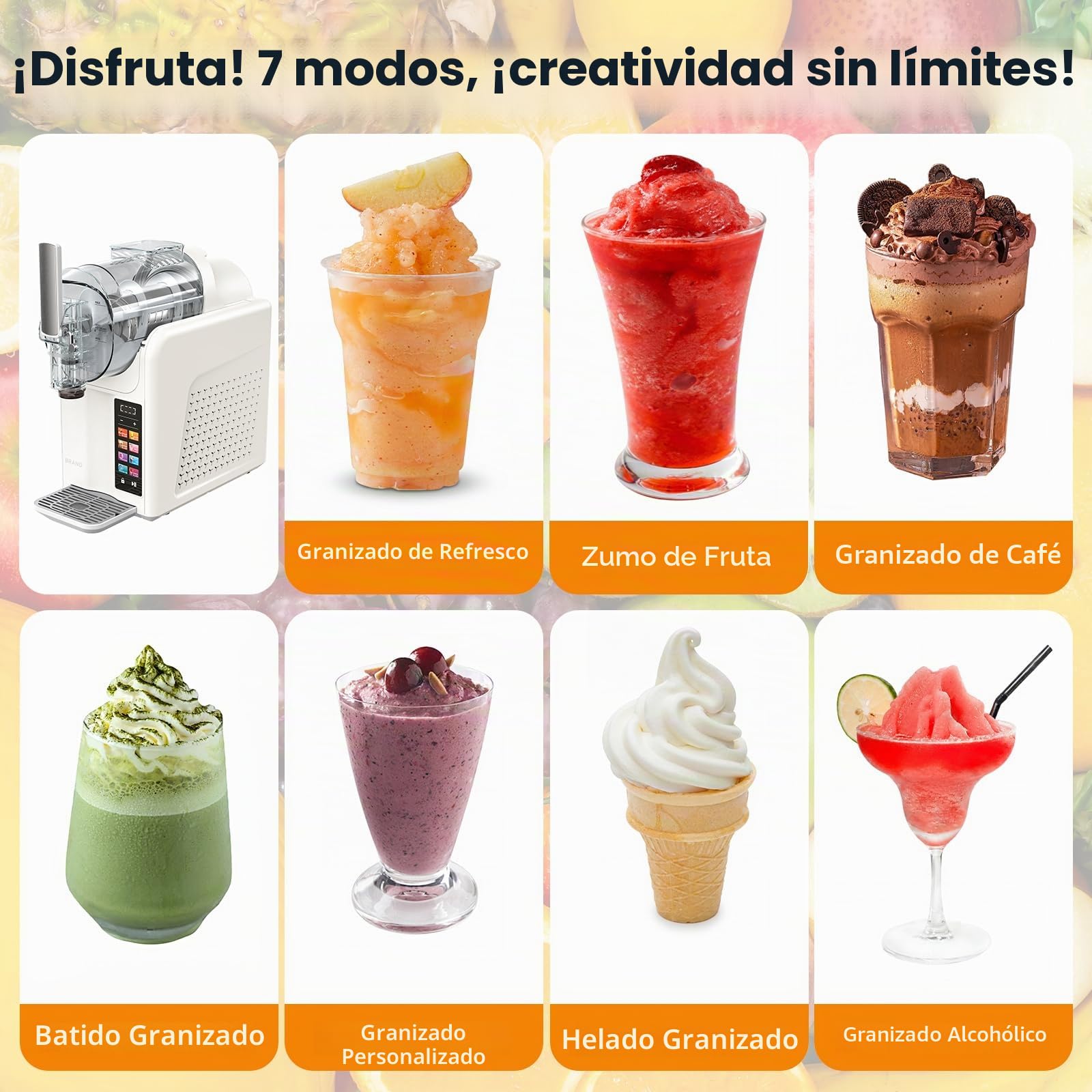 Máquina de granizado Granizadora Heladera capacidad de 2L Slushie Maker, Pantalla LED y 7 programas batidos, maquina helados granizadora maquina malteadas, cócteles con batidos y margaritas (Blanco)