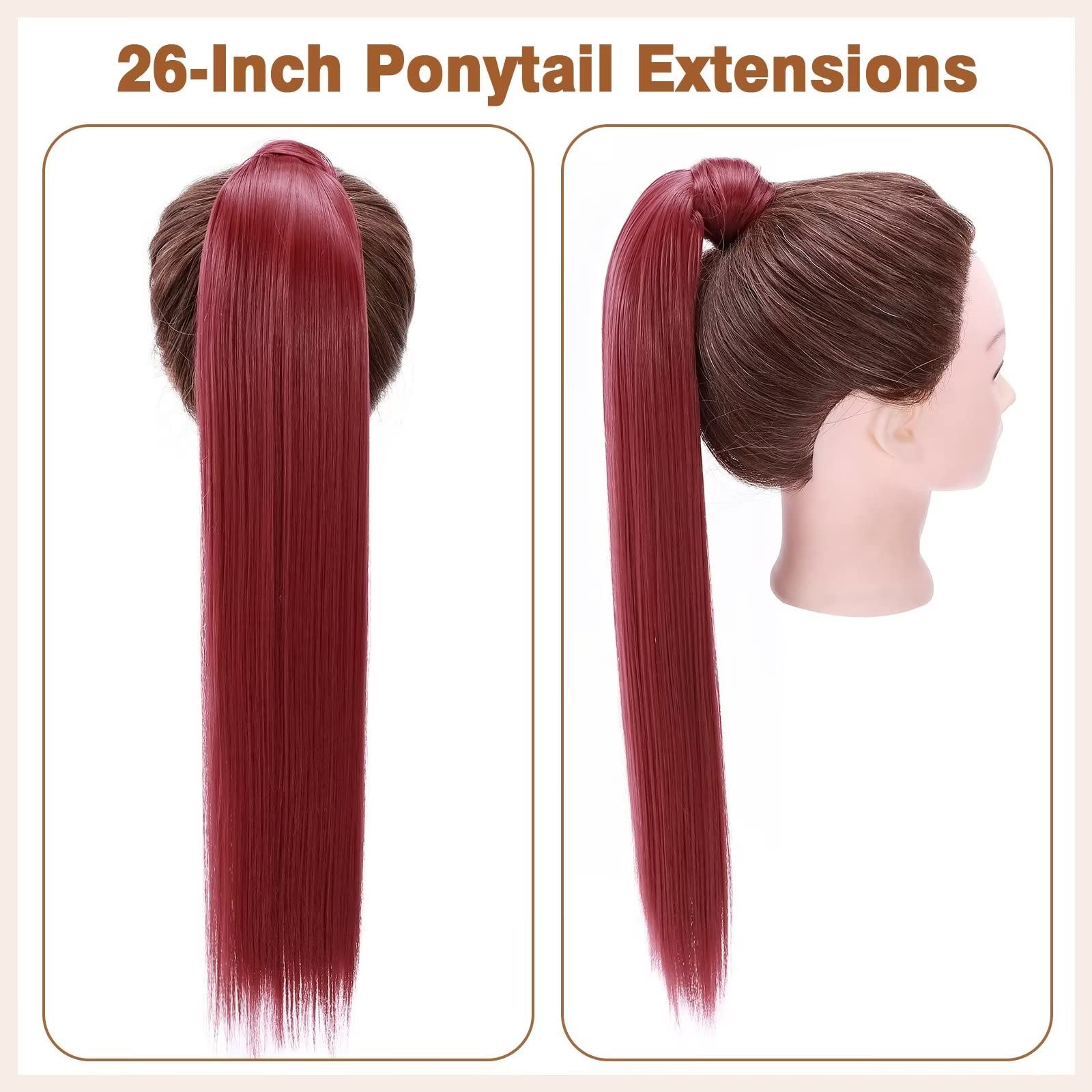 TESS Clip in Ponytail Extension Blonde 26",Hair Extensions Ponytail Synthetic Wrap Around Long Straight Fake Pony Tails Hair Pieces for Women(#M130M) - Image 4