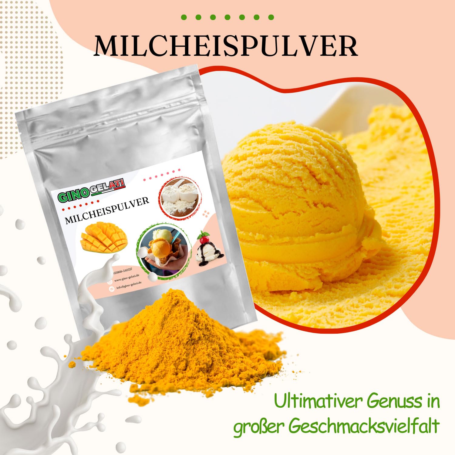 Gino Gelati Schoko Milcheis Pulver 1 Kg mit verschiedenen Schokoladen- Geschmäckern, Intensiver Geschmack, schnelle und einfache Zubereitung, Schokoladiges Dessertpulver