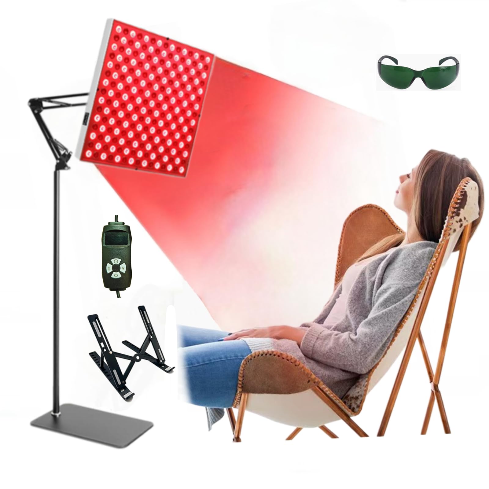 Lámpara de terapia de luz roja con 225 LED, panel calefactor de infrarrojo cercano de 660 nm y 850 nm para rostro, espalda, hombros,brazos,cuerpo,cintura,piernas,alivio del dolor,con soporte,5 niveles