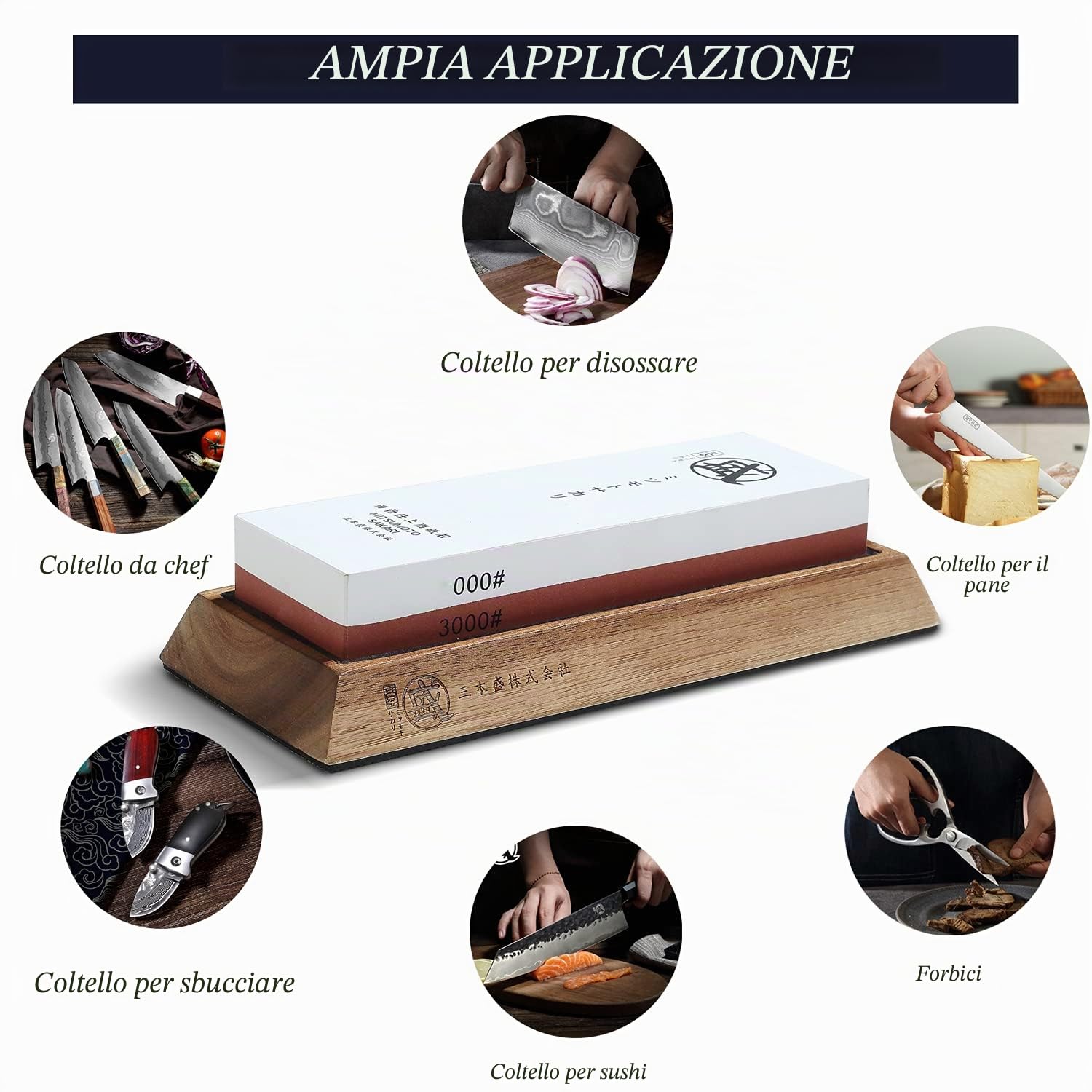 MITSUMOTO SAKARI Pietra per affilare coltelli giapponesi, da cucina professionale 1000/3000 Grit Knife Sharpener Stone, antiscivolo Bamboo Seat Sharpener Whetstone