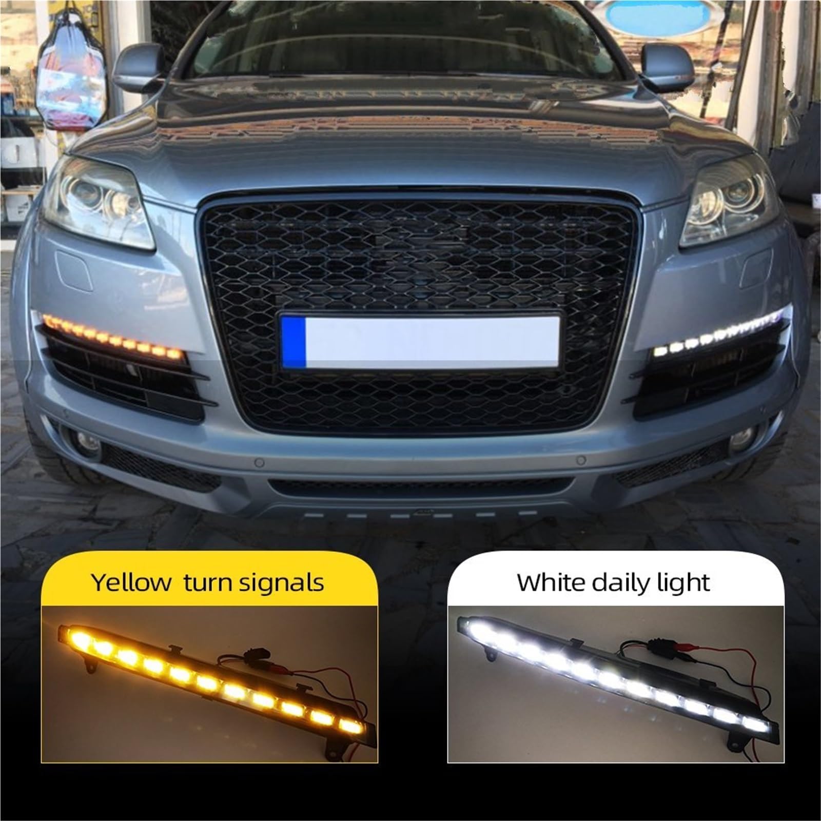 Luces Diurnas LED DRL De 12 V, Luz Antiniebla Diurna con Intermitente Amarillo para Q7 (2006, 2007, 2008 Y 2009) Antiniebla Luz Diurna(1 par,Dynamic)