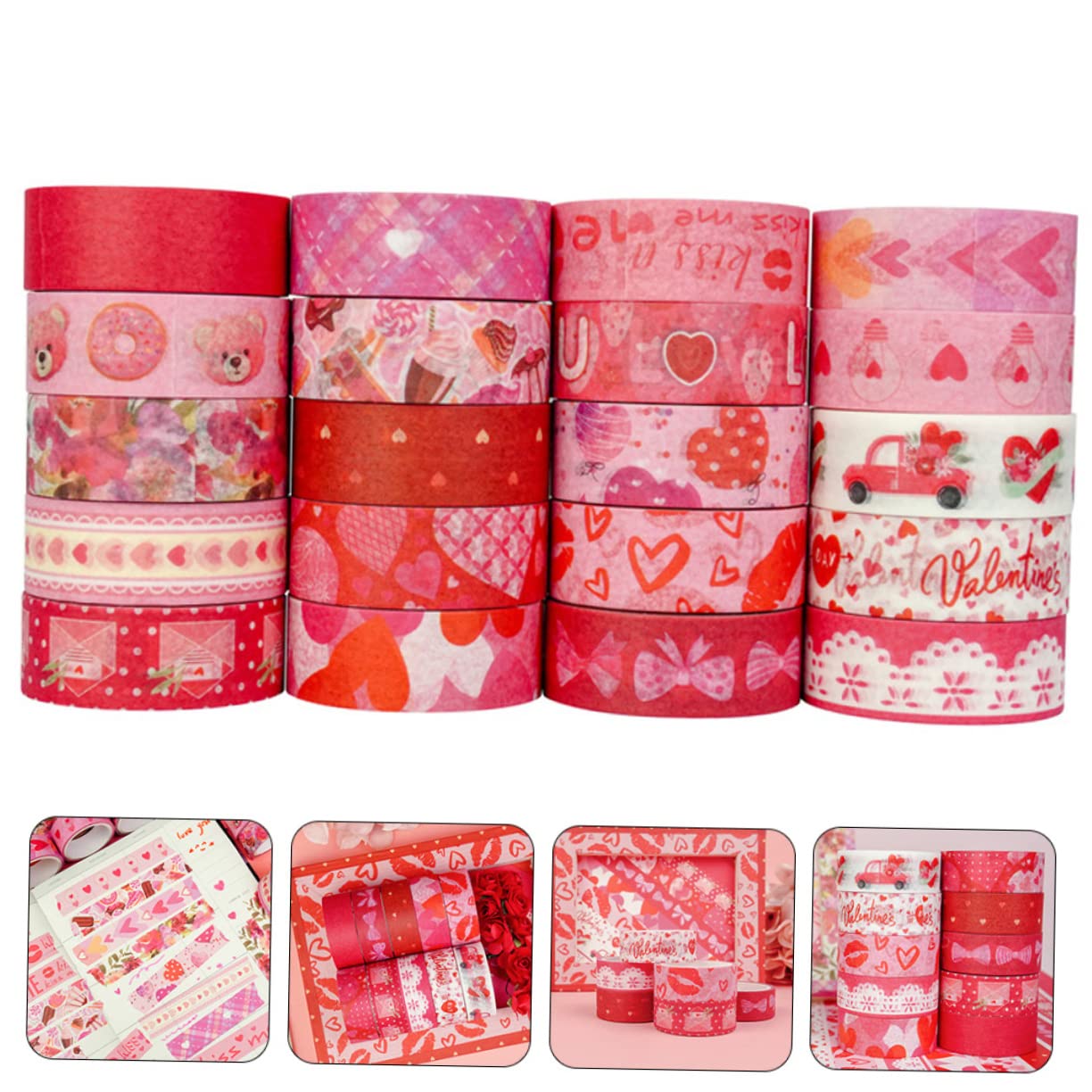 NUOBESTY 5 Set Nastro Di San Pastello Adesivi Nastro Adesivo Rosa Nastri Da Imballaggio Nastro Washi Estetico Forniture Per Album Di Ritagli Nastro Washi Oro Carta 20 * 5