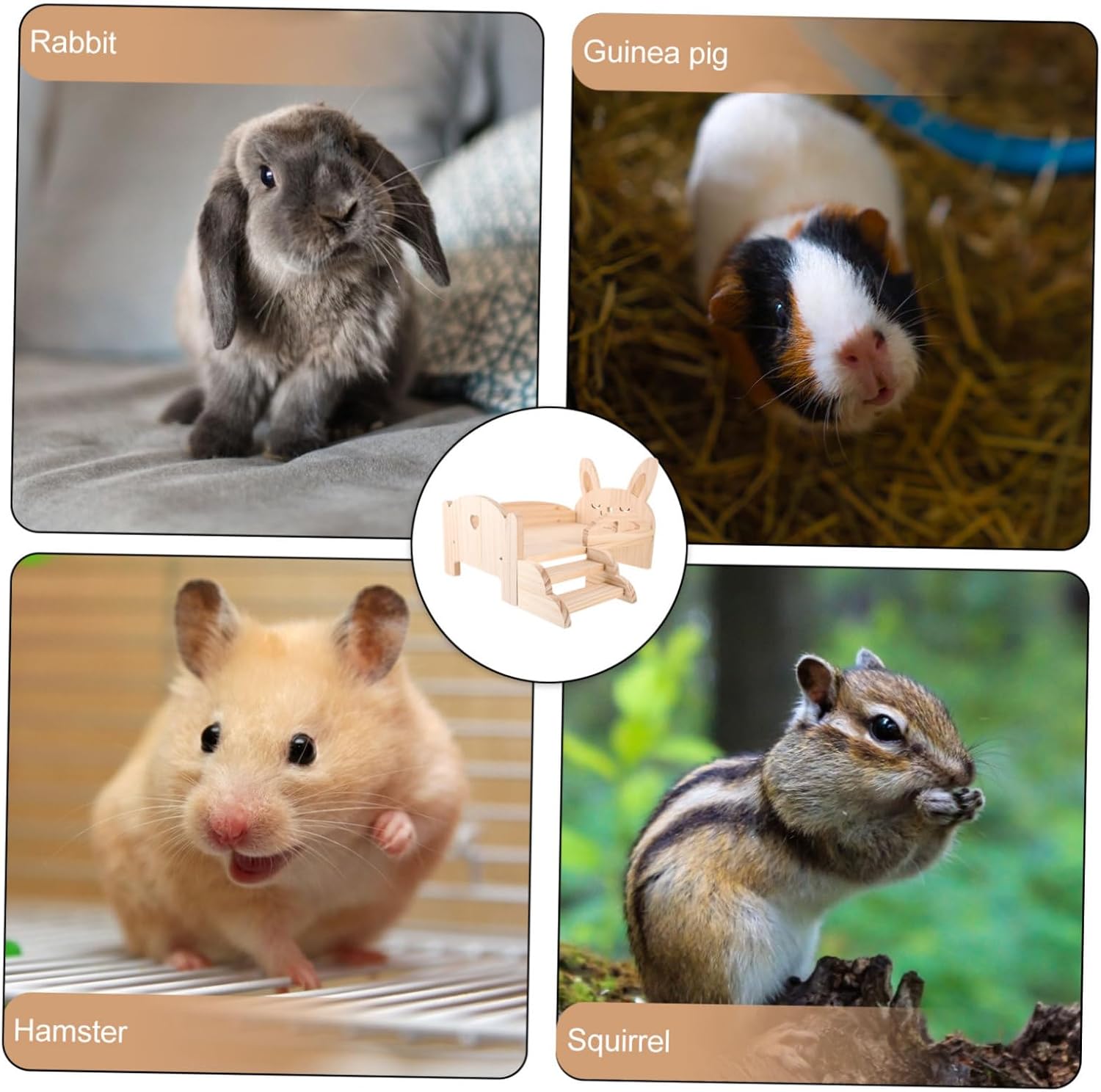Multi-Functional Wooden Pet Bed for Guinea Pig Hamster Rabbit Sturdy Bed Stand Ladder Safe Non-Toxic for Cage