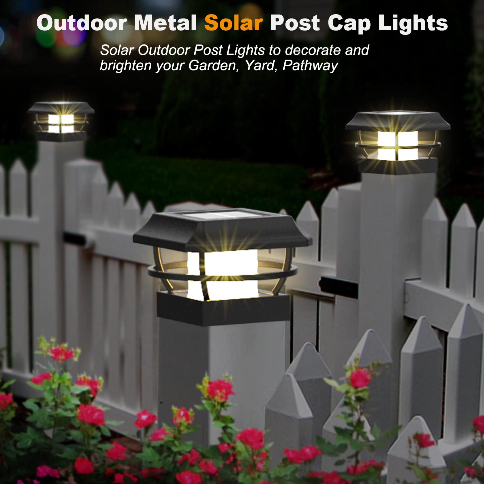 Metal Solar Light Posts Metal Solar Post Lights Outdoor LED Deck Fence Patio Cap Lights Garden ...