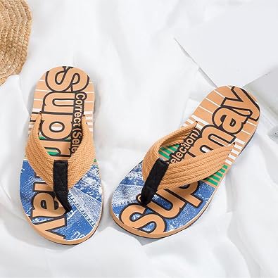 Men Summer Casual Outside Wear Beach Non Slip Breathable Flip Flops Clip Toes Big Size Flat Bottom Duds Mens Slippers (Yellow, 8)