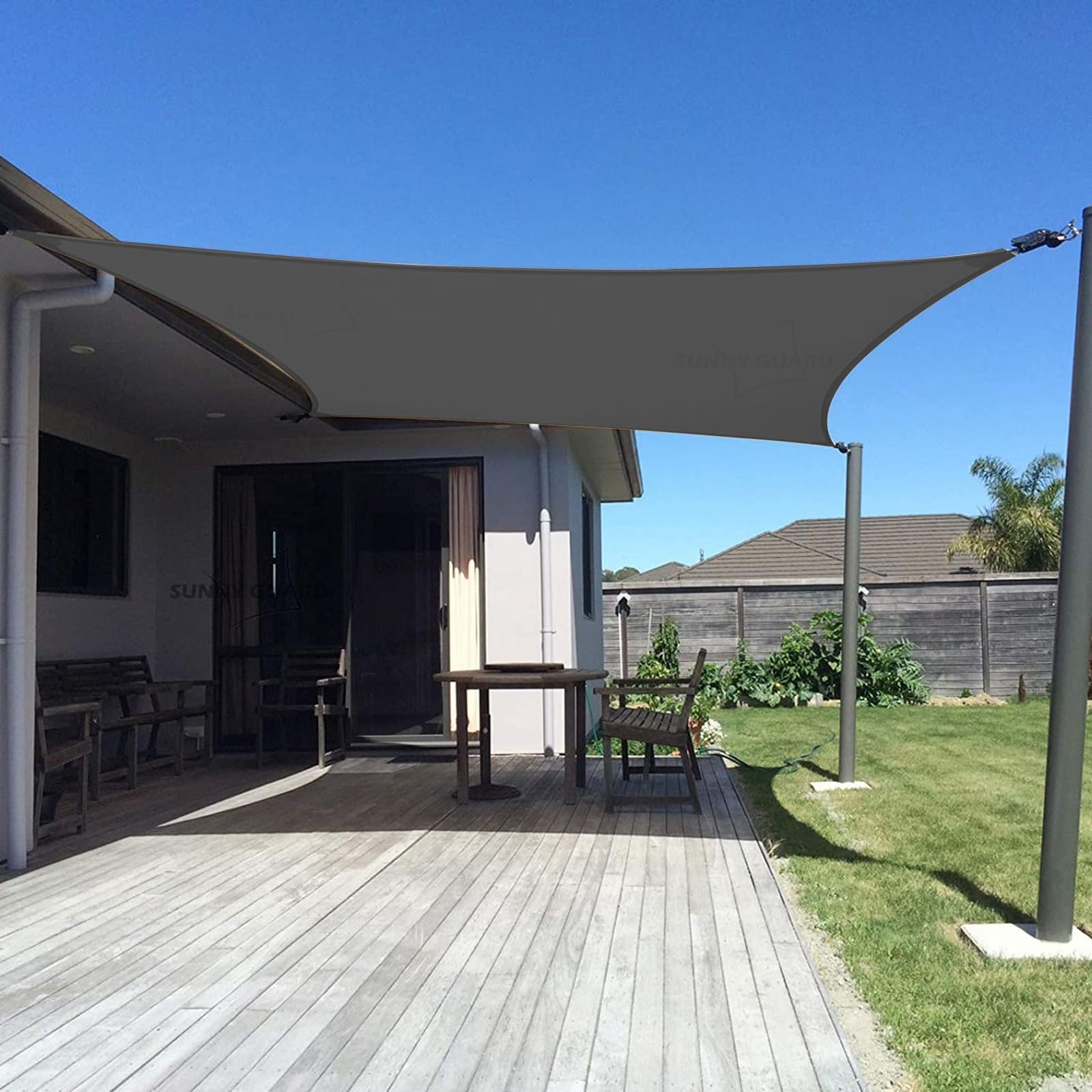 SUNNY GUARD Sun Shade Sail 6.5' x 10' Rectangle Graphite Grey UV Block Sunshade for Backyard Yard Deck Patio Garden Outdoo...