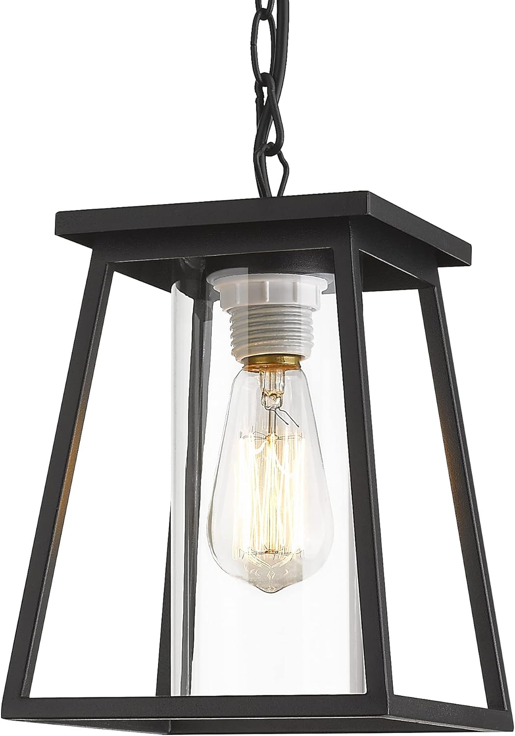 🔥 Flash Sale KAUEN Outdoor Pendant Lights for Porch,10-Inch Exterior Hanging Lantern Outside Chandelier, Textured Black Finish W/Clear Cylindrical Glass - 2438-1H