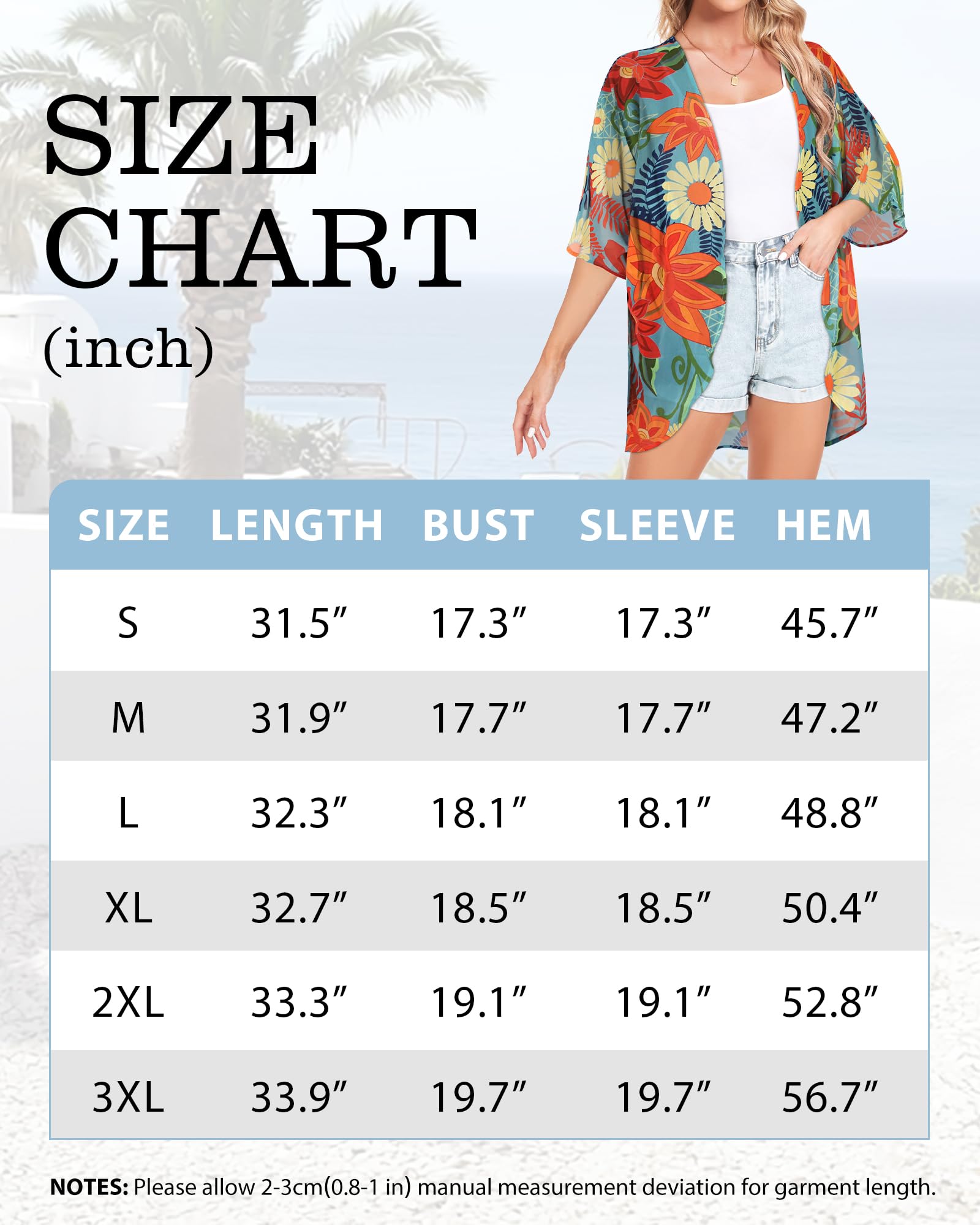 ADOREJOY Women's Tops Summer Kimono Cardigan Floral Print Puff Sleeve Swimsuit Cover Up Casual Loose Fit Blouse — view 6