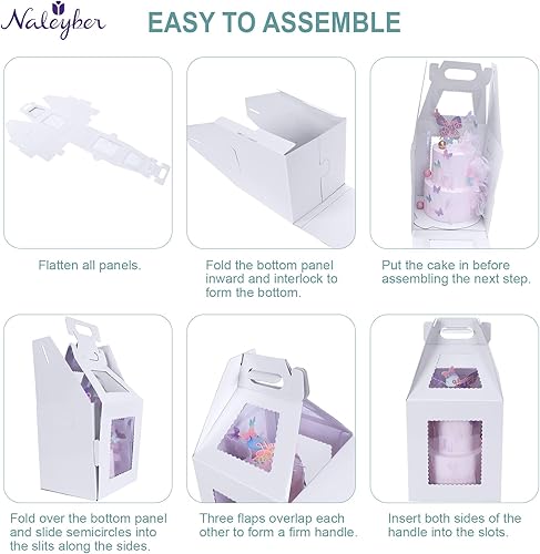 Miniatura 6 de Cajas para pasteles con tablas para tartas, 5 unidades, 10 x 10 x 8 pulgadas, cajas blancas para panadería, cajas para tartas, cajas altas para