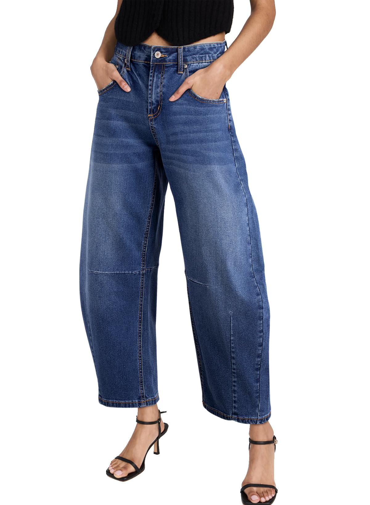 SIDEFEELWomen's Barrel Jeans Wide Leg Vintage Mid Rise Y2k Baggy Boyfriend Denim Pants