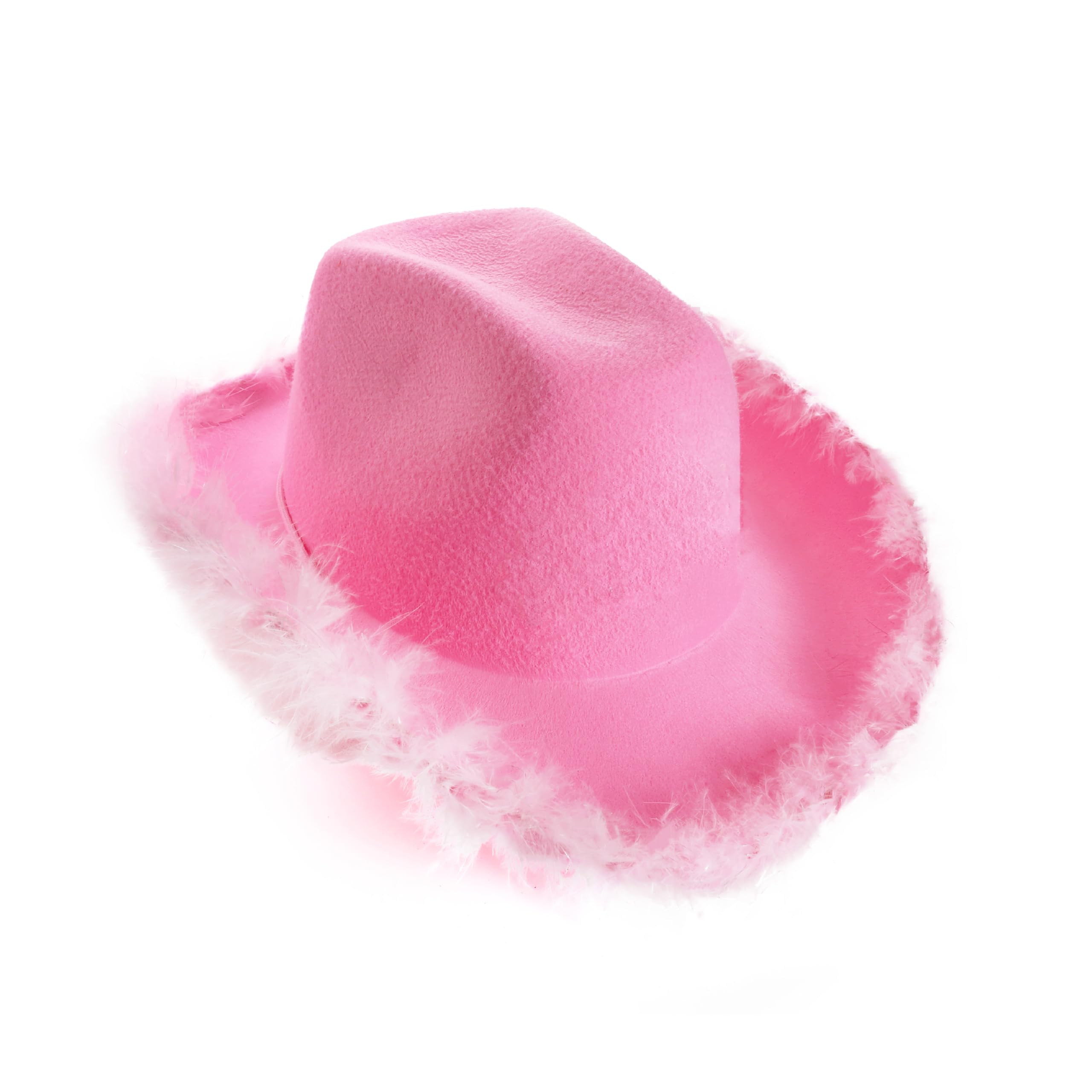 Pink Cowgirl Hat with Fluffy Marabou Trim – Fun Western Fancy Dress Accessory for Hen Parties, Festivals, Cowboy Themed Events, Rodeos and Nights Out