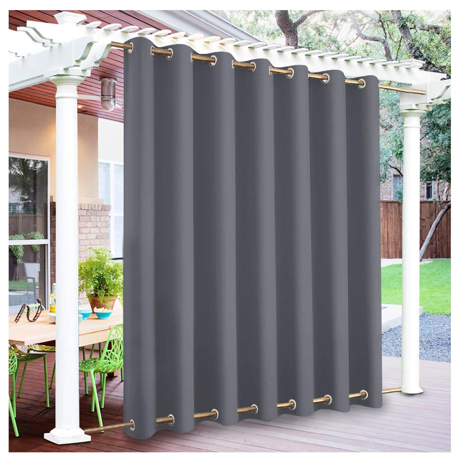 Mewkew Outdoor Curtains Waterproof with Grommet (Top and Bottom) W 111"×L 71.7" Windproof, Privacy & UV Protection Windproof Curtain for Porch, Pergola, Garden, Backyard,