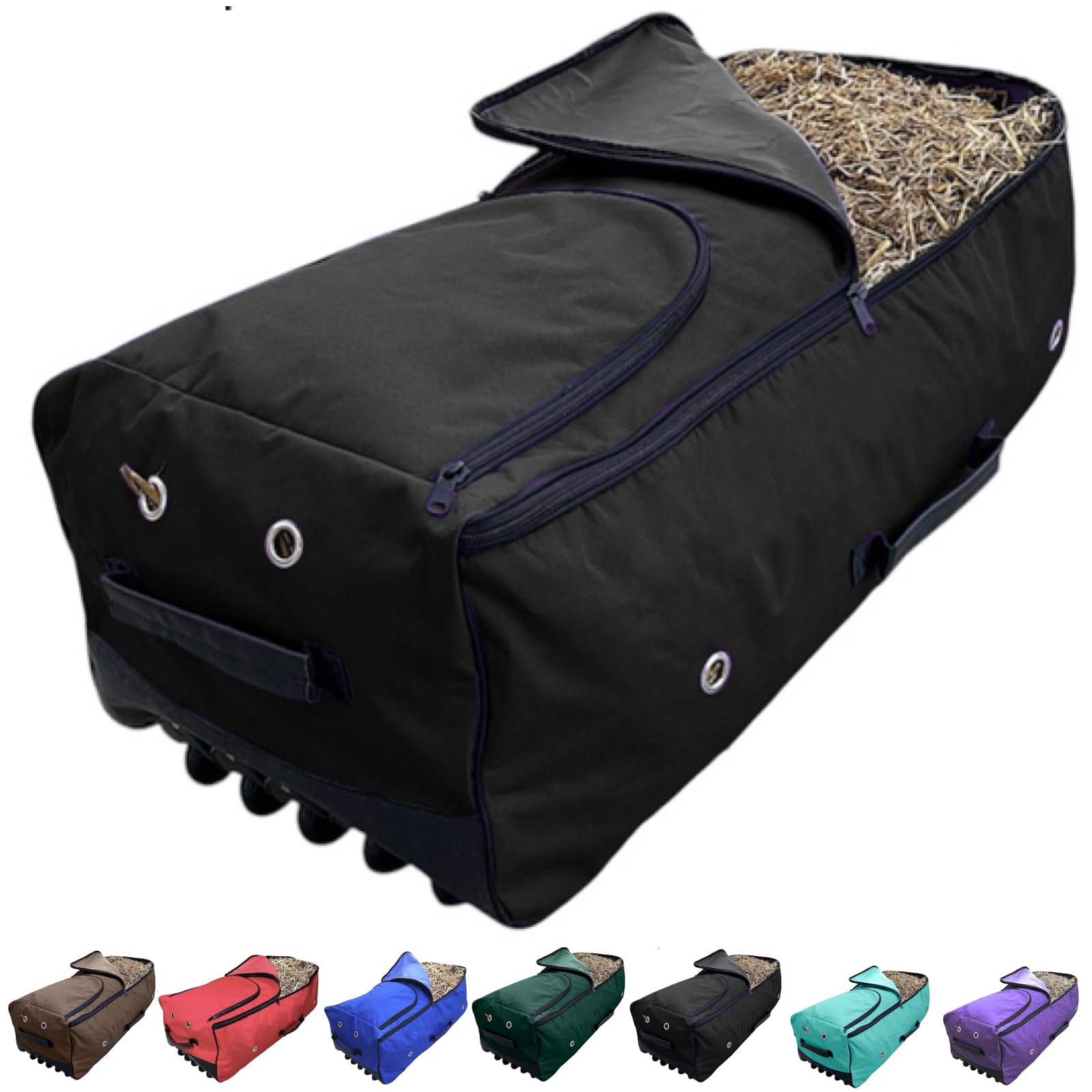 Majestic Ally Horse Rolling Hay Bale Bag, 44 x 20 x 15 inches, Nylon Rolling Storage, Multiple Colors (Black, Large)