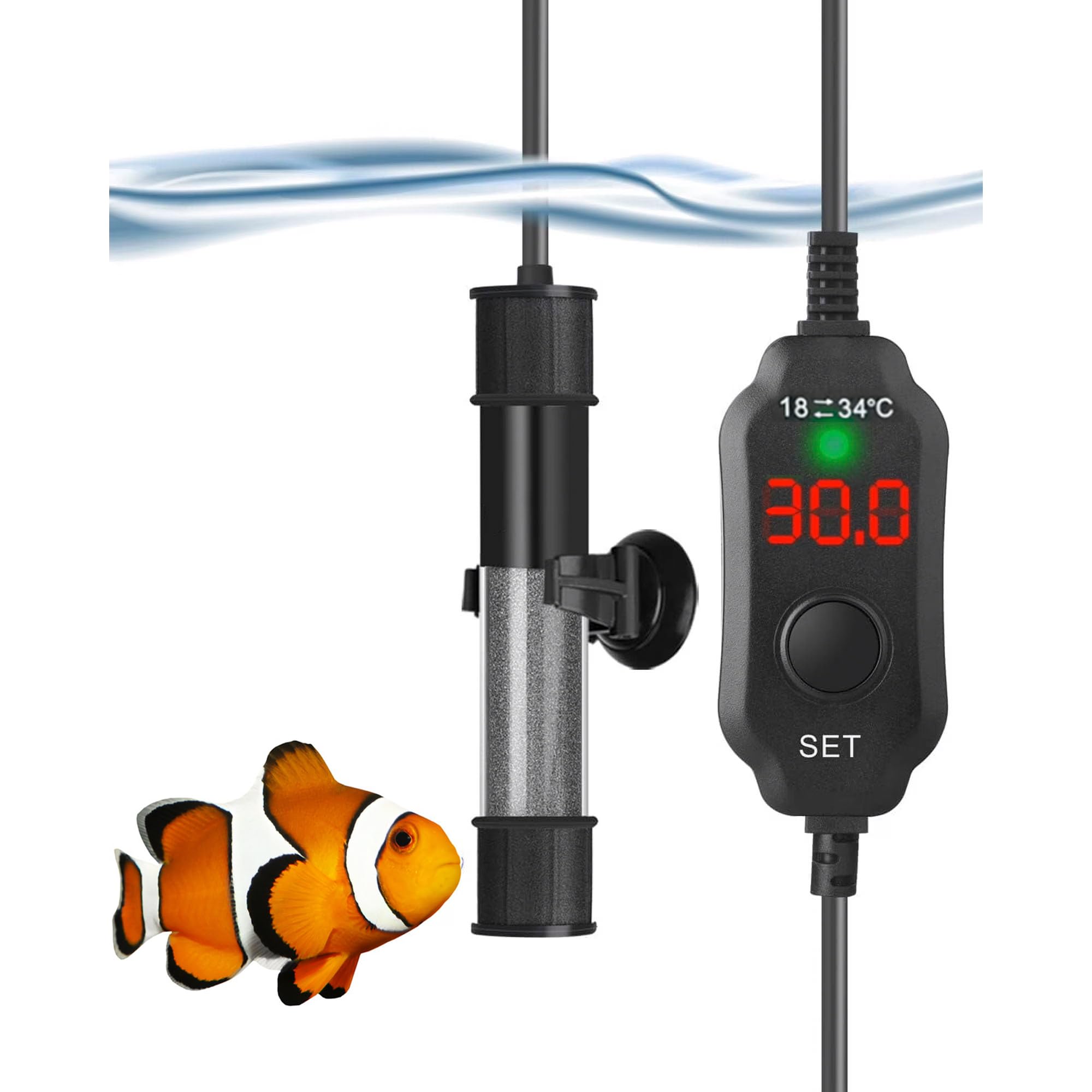 HiTauing Aquarium Heizung 25W/50W/100W/300W/500W, 25W Unterwasser-Aquarium-Heizung Super Short Heizstab Aquarium mit LED-Digitalanzeige Thermostat für Süß- und Salzwasser-Tank up to bis zu 30L