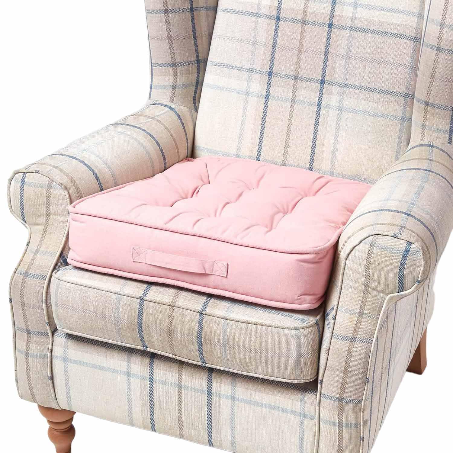Homescapes Pink Cotton Armchair Booster Cushion - 50cm x 50cm