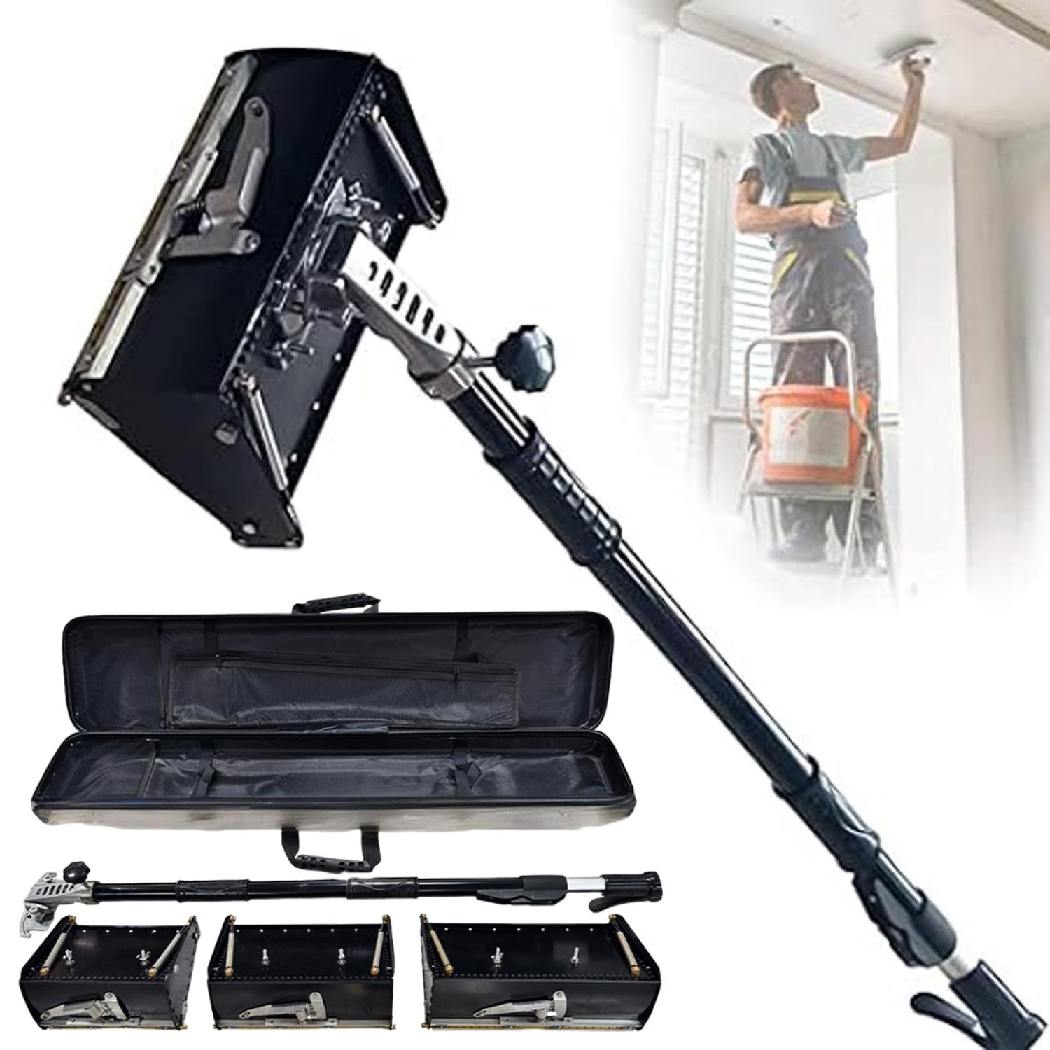 Kit di strumenti di finitura per cartongesso con asta telescopica e scatole multiple di stucco per riparazione e levigatura delle pareti professionali