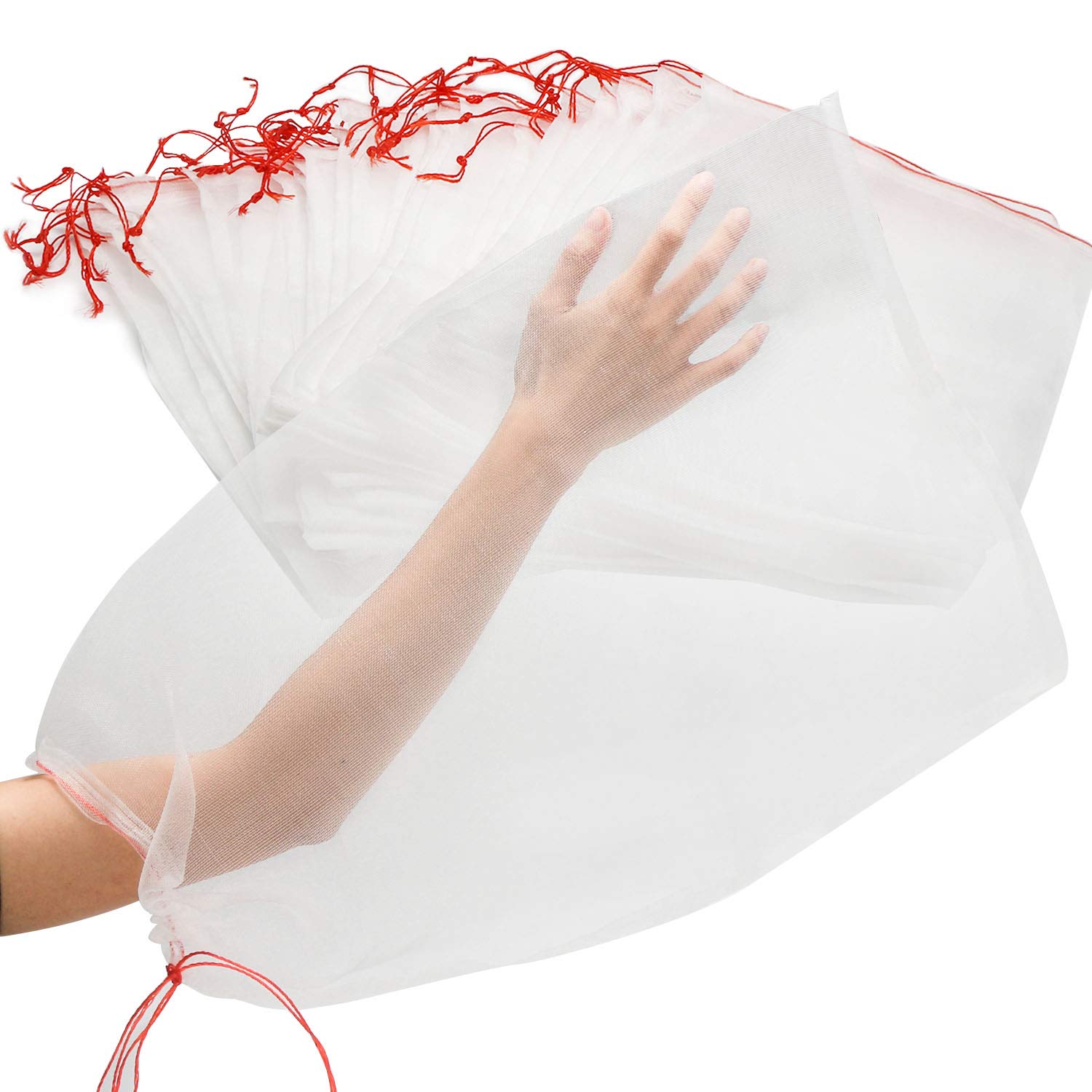 Bolsas protectoras de frutas de malla, 50 bolsas de frutas grandes de 14 x 21 pulgadas para árboles frutales, bolsa de red duradera para proteger sandía, melón, mango, albaricoque de insectos