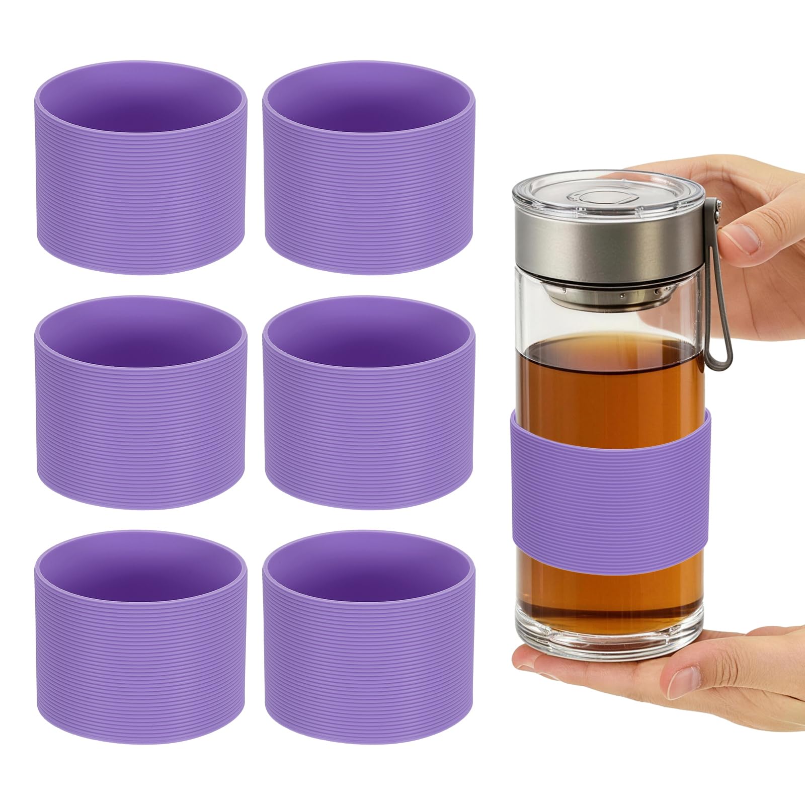 sourcing map 6Pcs Silicone Cup Sleeves 7cm Coffee Cup Sleeve Purple