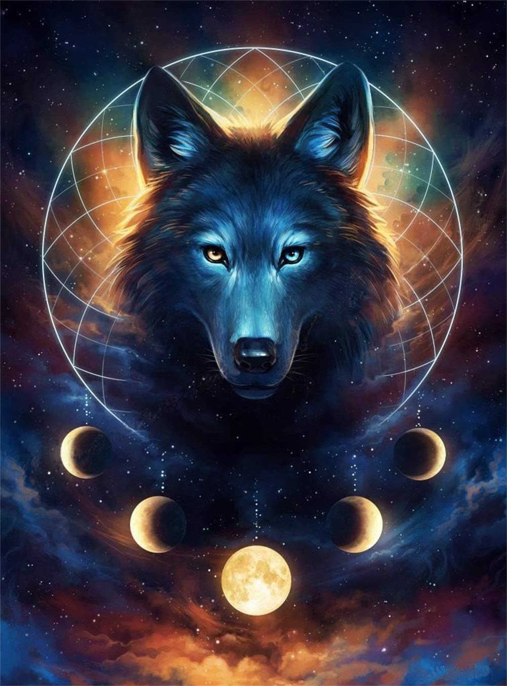 AMAILY Diamond Painting Kits Full Drill - 5D Diamond Art Kits with Painting by Number Kits for Beginners - Great Decor for Home,Living Room,Office,Kitchen,Shop (Moon Wolf 11.8*15.7Inch)