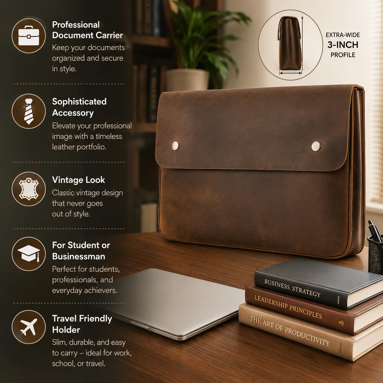 Warreplica Leder-Padfolio, Aktenordner & Dokumentenmappe | Geräumige Leder-Laptoptasche für 13-, 14- und 15-Zoll-Laptops, Tablets & MacBooks | A5-Ordner, Umschlag, Portfolio & Dokumentenhülle