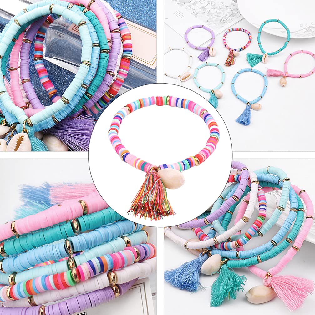 XANAYXWJ Heishi Surfer Braccialetti in Argilla Arcobaleno con Disco in Vinile con Perline Bracciale Estivo da Spiaggia per Amicizia in polimero