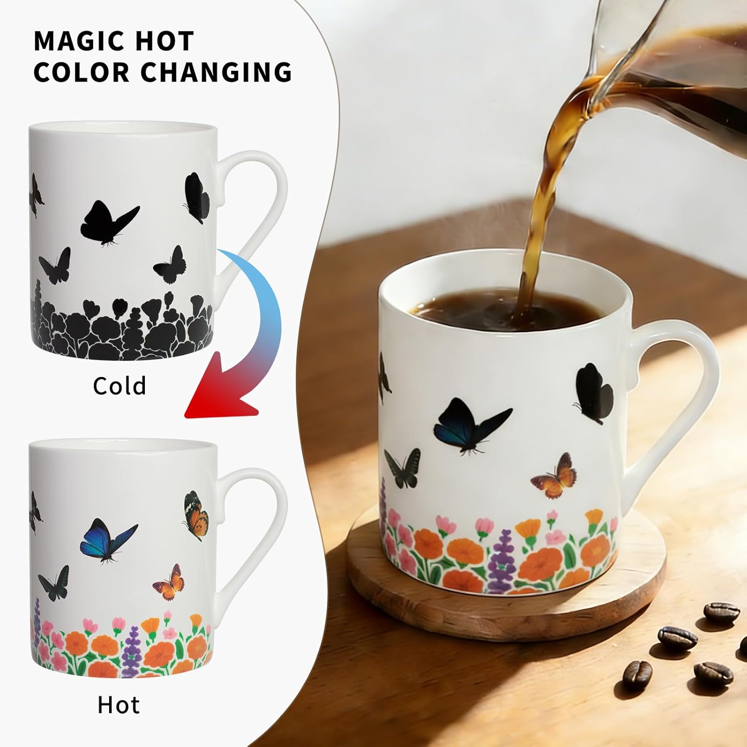 Butterfly Coffee Mug Birthday Gift for Women, Novelty Ceramic Tea Cup Christmas Gifts, Unique Funny Heat Color Changing Mug for Best Friend, Dad, Mom, Sister, Daughter, Teacher. 12 oz. - Image 2