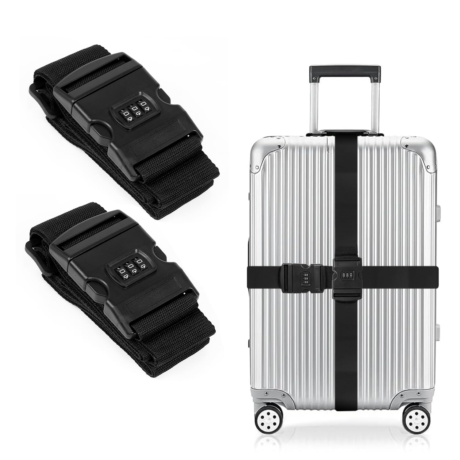 Storite Pack of 2 Luggage Strap | Luggage Belt for Suitcase & Trolley Bags | Travel Belt with Quick Release Adjustable Buckle with Number Lock for Suitcase | Black