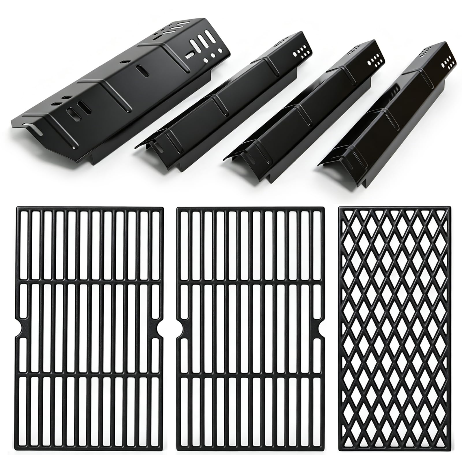 Photo 1 of FORYEYC Grill Replacement Parts for Dyna-Glo 4 Burner DGH450CRP DGH451CRP, Set of 4 Porcelain Steel Grill Heat Plates Shield + 3-Pack Cast Iron Cooking Grill Grates Kit for Dyna Glo 3/4 Burner Grill